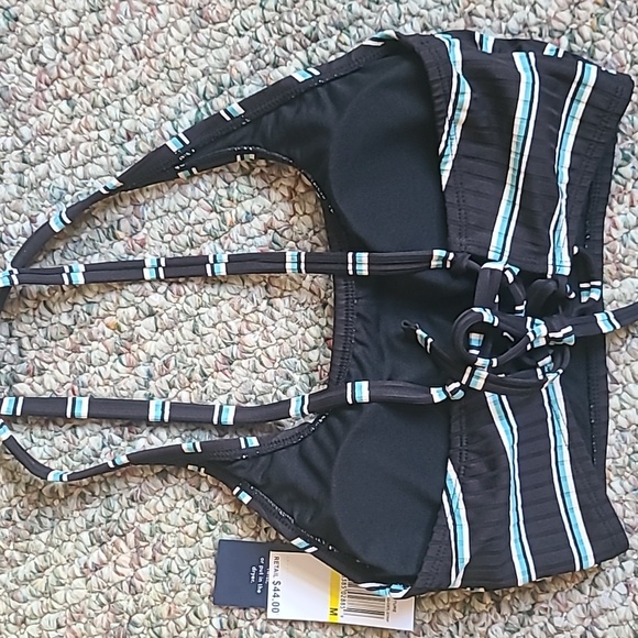 AQUA-COUTURE WOMANS BLACK STRIPED BATHING SWIM SUIT TOP SIZE MEDIUM - Picture 3 of 9